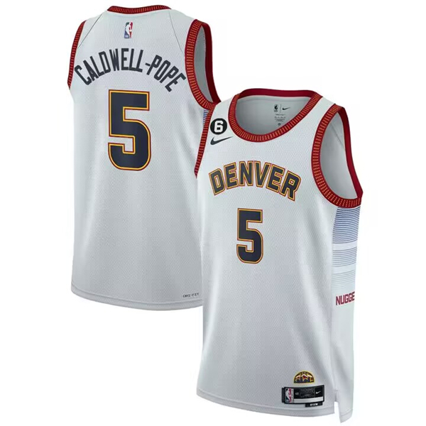 Men's Denver Nuggets #5 Kentavious Caldwell-Pope White 2023 Draft Icon Edition Stitched Basketball Jersey